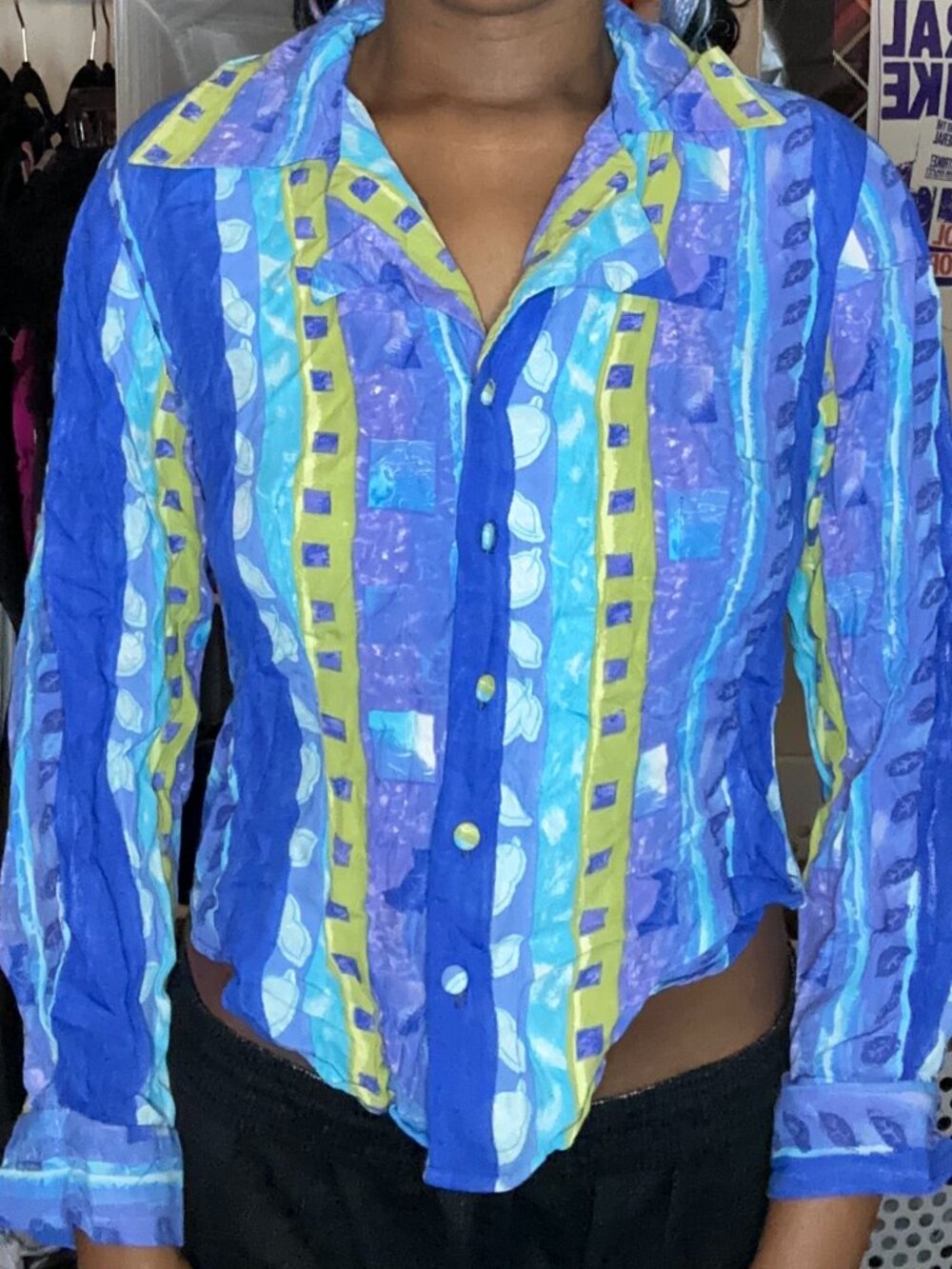 Vibrant 80s Inspired Striped Lightweight Button-Up Shirt